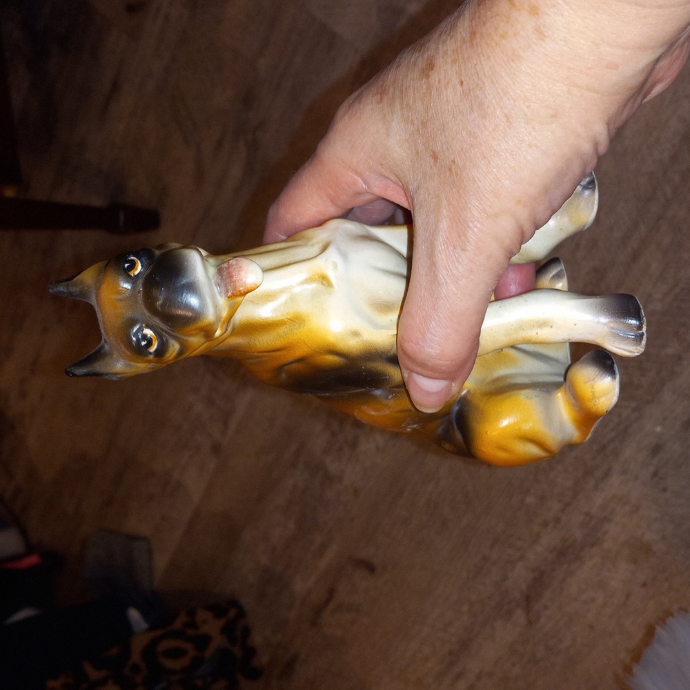 Vintage 1970s airbrushed boxer or Great Dane ceramic figurine